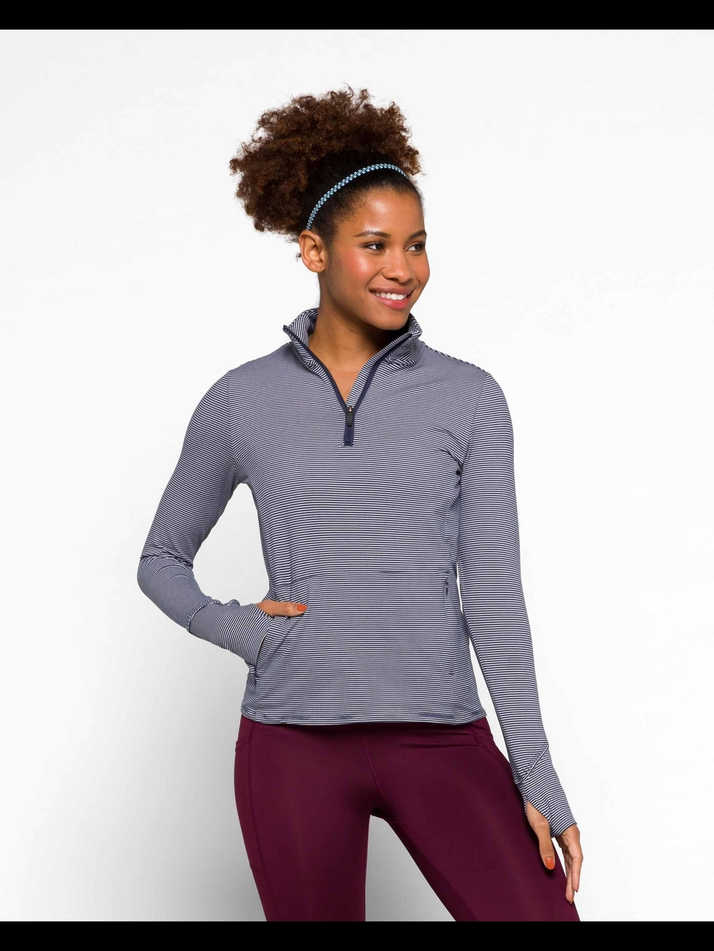 We Wander Navy & White Stripe WeFlex Rema Half Zip Performance Knit Top Medium